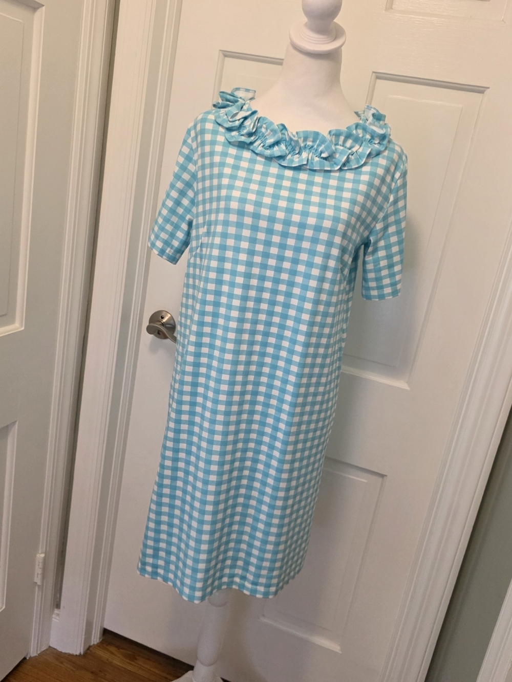 Sailor Sailor Ruffled Neck Gingham Shift Dress Size Medium, Preppy